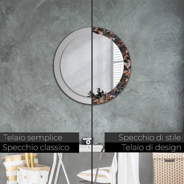 Espelho circular de parede decorativo Folhas tropicais escuras