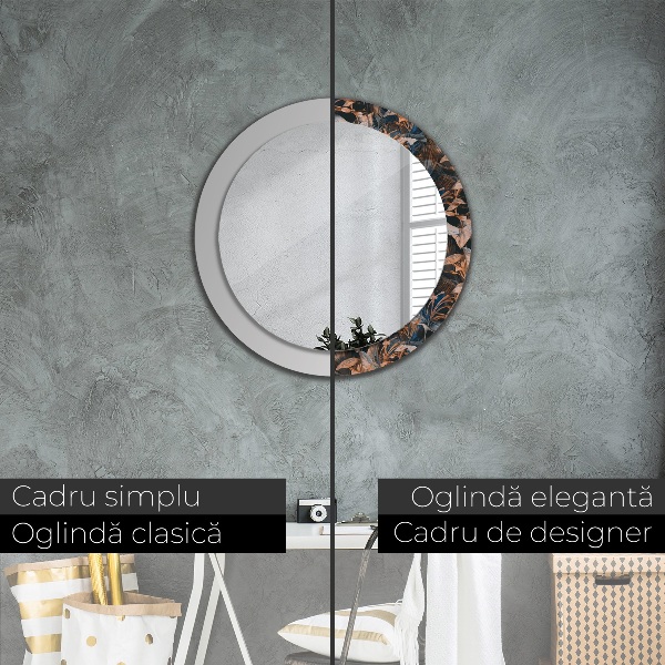 Espelho circular de parede decorativo Folhas tropicais escuras