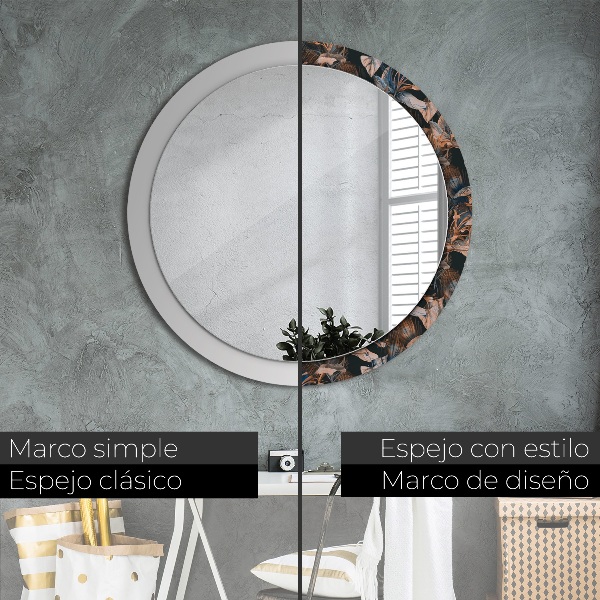 Espelho circular de parede decorativo Folhas tropicais escuras