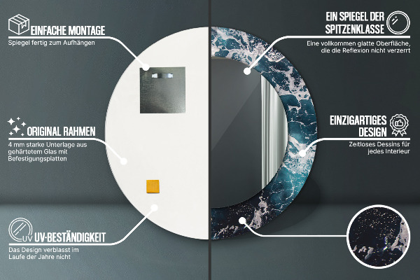 Espelho circular de parede decorativo Mar tempestuoso