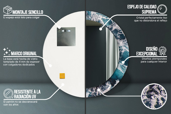 Espelho circular de parede decorativo Mar tempestuoso