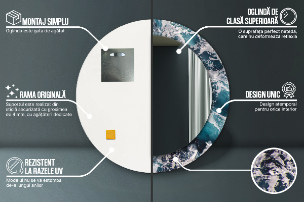 Espelho circular de parede decorativo Mar tempestuoso