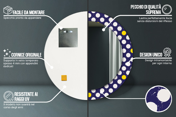 Espelho com moldura impressa redondo Pontos retro