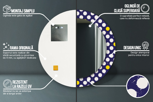 Espelho com moldura impressa redondo Pontos retro