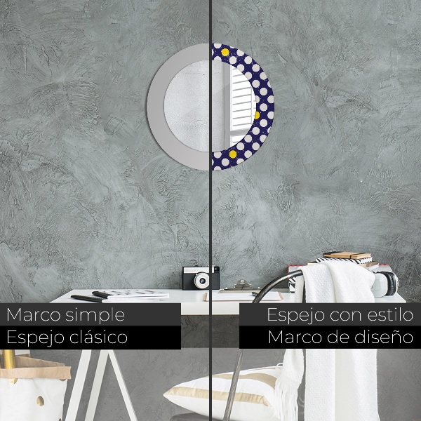 Espelho com moldura impressa redondo Pontos retro