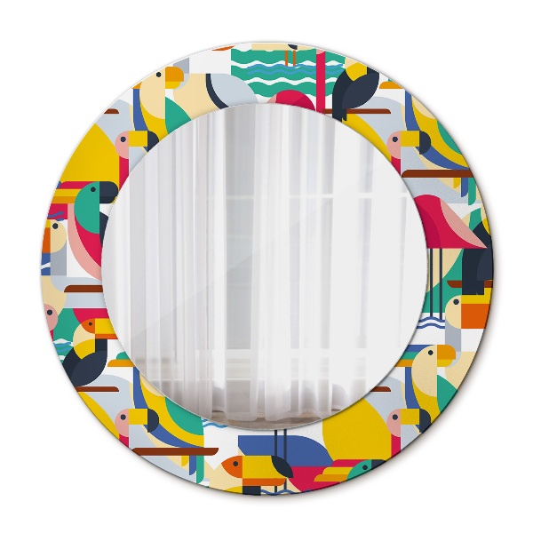 Espelho circular de parede decorativo Pássaros tropicais geométricos