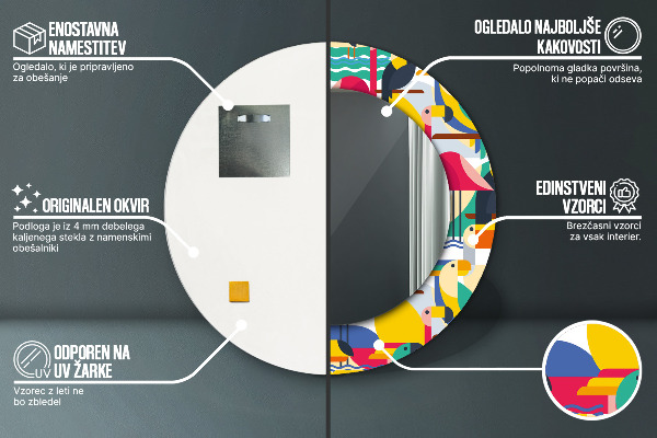 Espelho circular de parede decorativo Pássaros tropicais geométricos