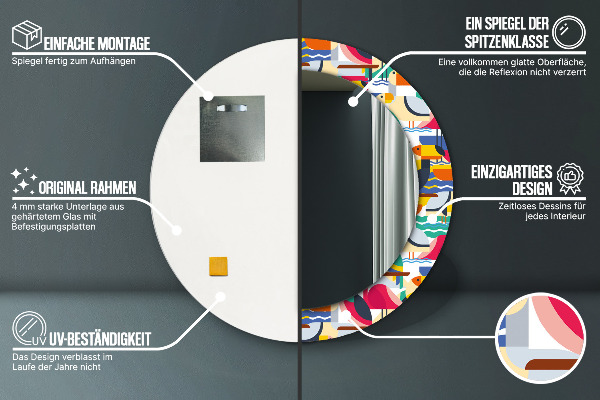 Espelho circular de parede decorativo Pássaros tropicais geométricos