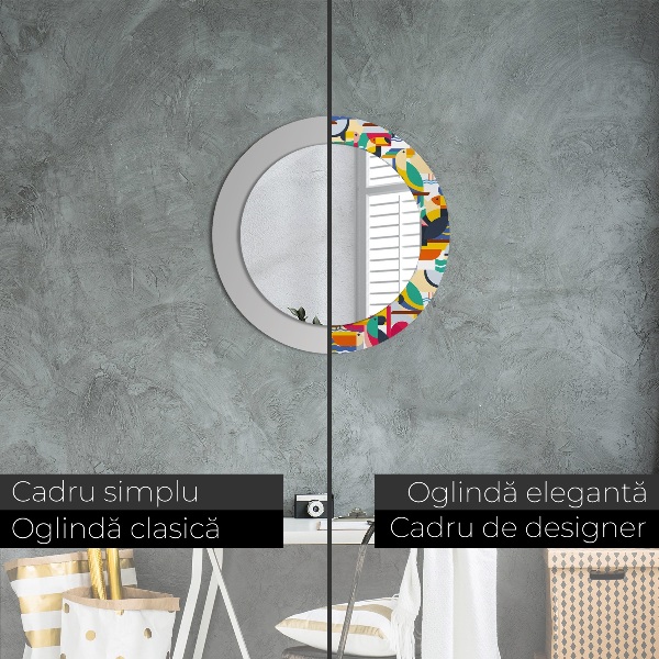 Espelho circular de parede decorativo Pássaros tropicais geométricos