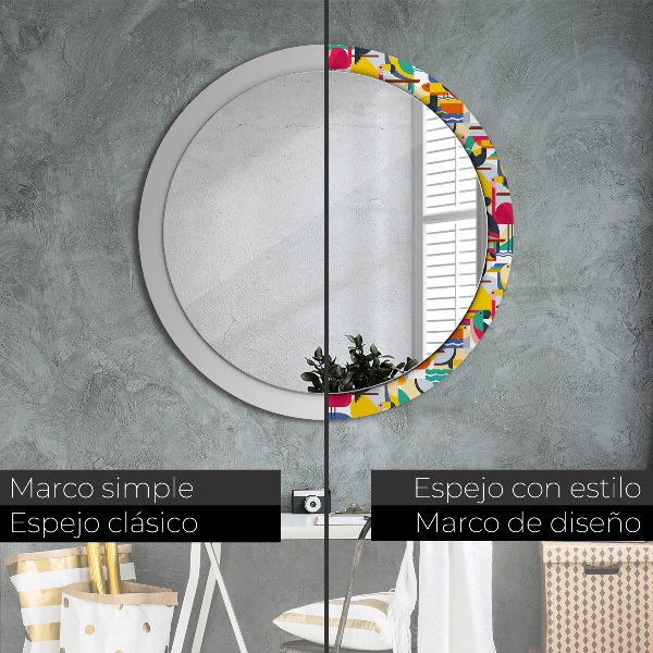 Espelho circular de parede decorativo Pássaros tropicais geométricos