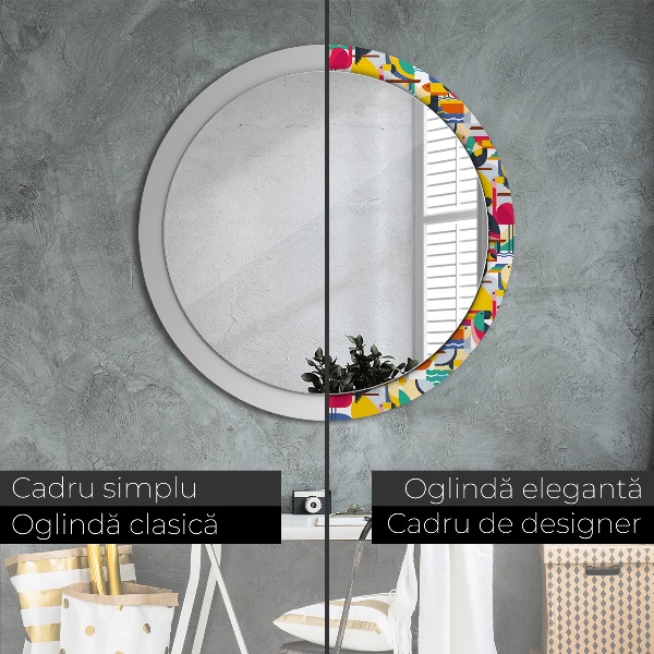 Espelho circular de parede decorativo Pássaros tropicais geométricos