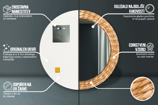 Espelho circular de parede decorativo Textura de cana