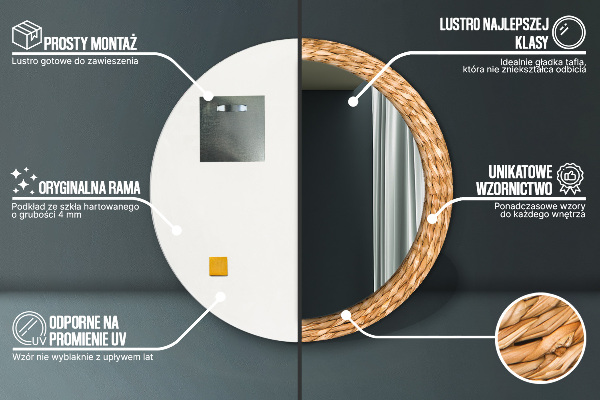 Espelho circular de parede decorativo Textura de cana
