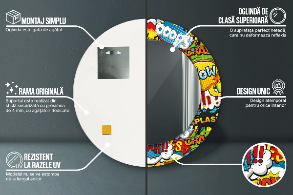 Espelho circular de parede decorativo Padrão estilo cartoon