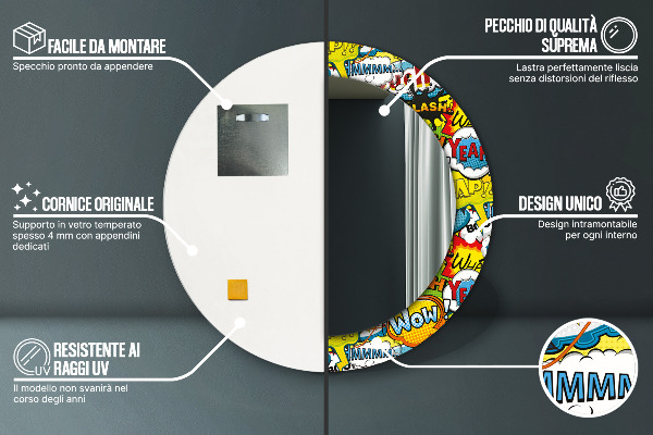 Espelho circular de parede decorativo Padrão estilo cartoon