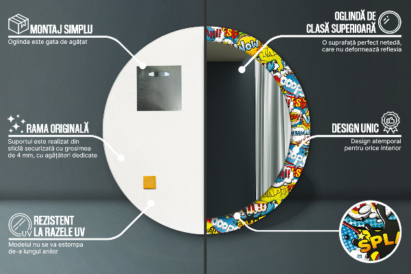 Espelho circular de parede decorativo Padrão estilo cartoon