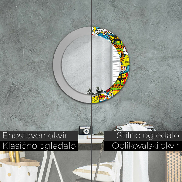 Espelho circular de parede decorativo Padrão estilo cartoon