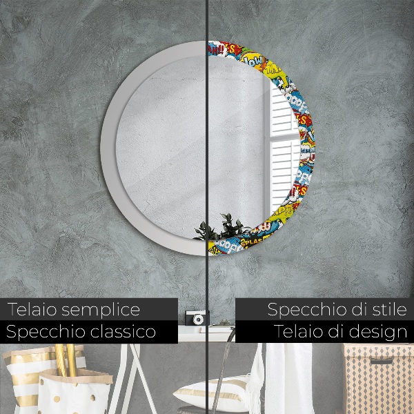 Espelho circular de parede decorativo Padrão estilo cartoon
