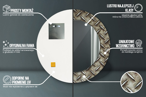 Espelho com moldura impressa redondo Textura de aço