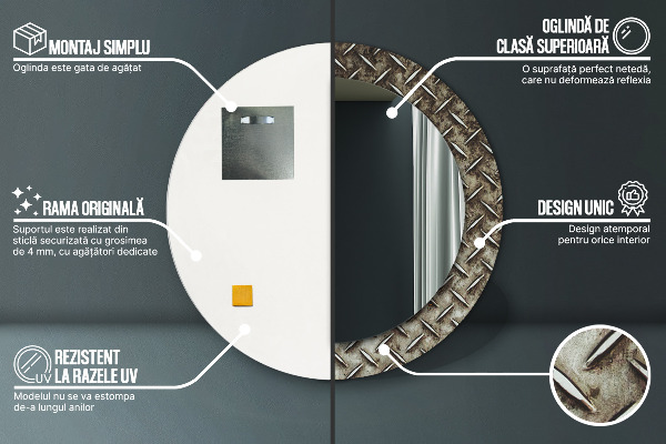 Espelho com moldura impressa redondo Textura de aço