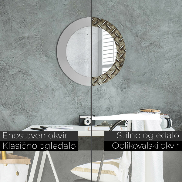 Espelho com moldura impressa redondo Textura de aço