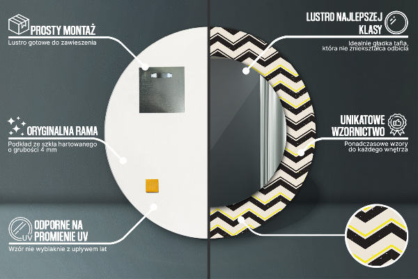 Espelho com moldura impressa redondo Padrão em ziguezague