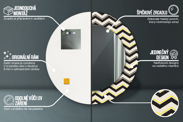 Espelho com moldura impressa redondo Padrão em ziguezague