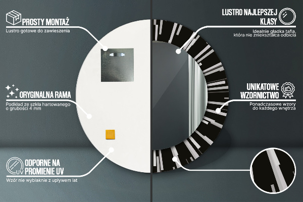 Espelho com moldura impressa redondo Composição radial