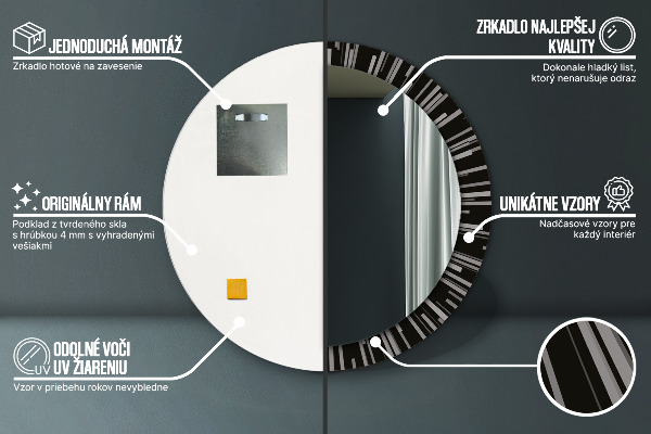 Espelho com moldura impressa redondo Composição radial
