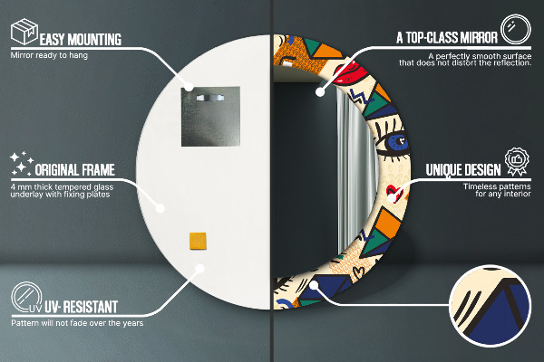 Espelho com moldura impressa redondo Estilo pop art