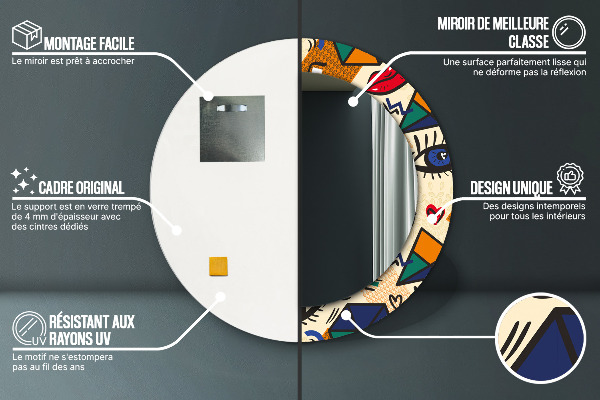 Espelho com moldura impressa redondo Estilo pop art