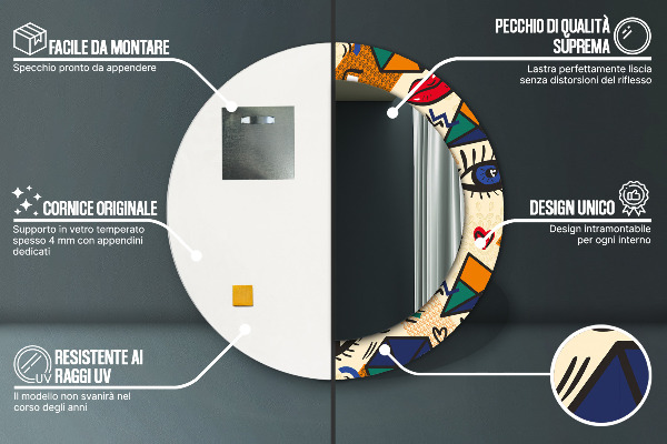 Espelho com moldura impressa redondo Estilo pop art