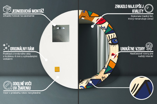 Espelho com moldura impressa redondo Estilo pop art