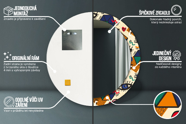 Espelho com moldura impressa redondo Estilo pop art