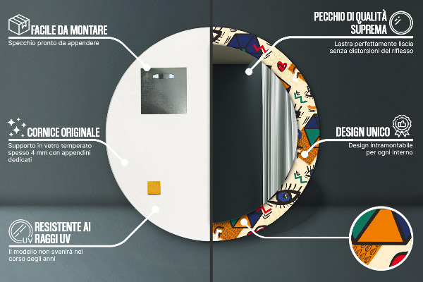 Espelho com moldura impressa redondo Estilo pop art