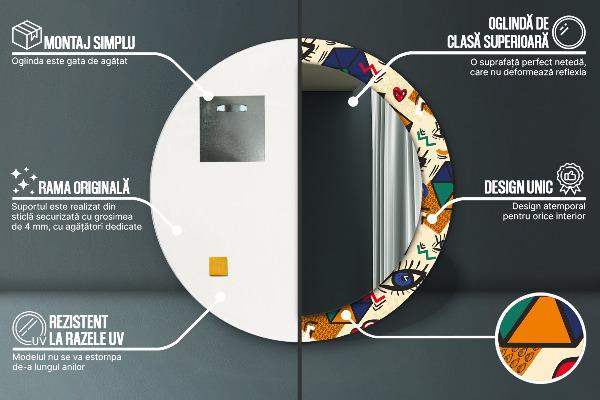 Espelho com moldura impressa redondo Estilo pop art