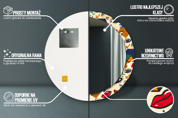 Espelho com moldura impressa redondo Estilo pop art