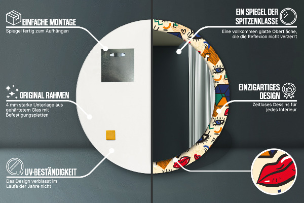 Espelho com moldura impressa redondo Estilo pop art