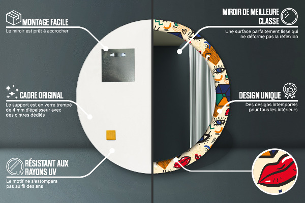 Espelho com moldura impressa redondo Estilo pop art