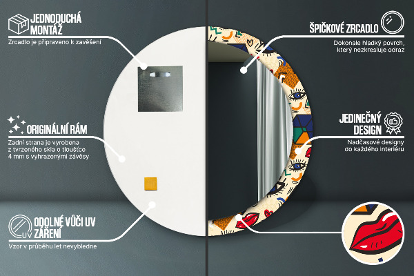 Espelho com moldura impressa redondo Estilo pop art