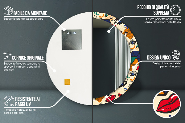 Espelho com moldura impressa redondo Estilo pop art