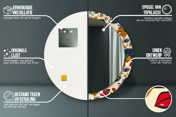 Espelho com moldura impressa redondo Estilo pop art