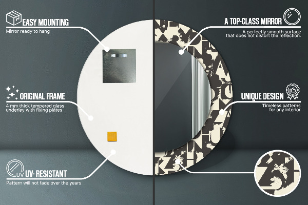 Espelho de parede circular decorativo Tipografia abstrata