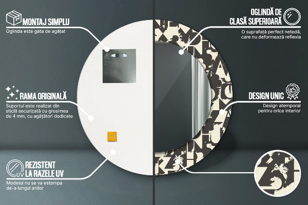 Espelho de parede circular decorativo Tipografia abstrata