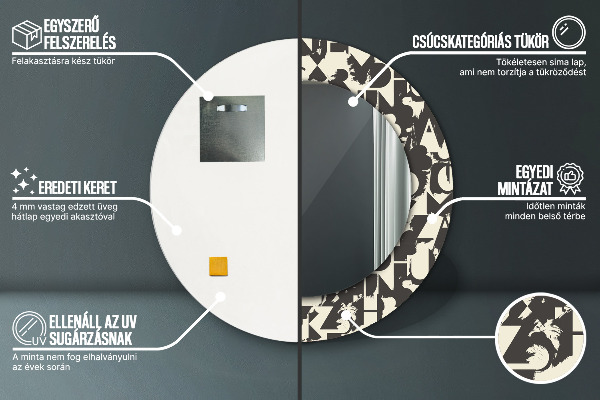 Espelho de parede circular decorativo Tipografia abstrata