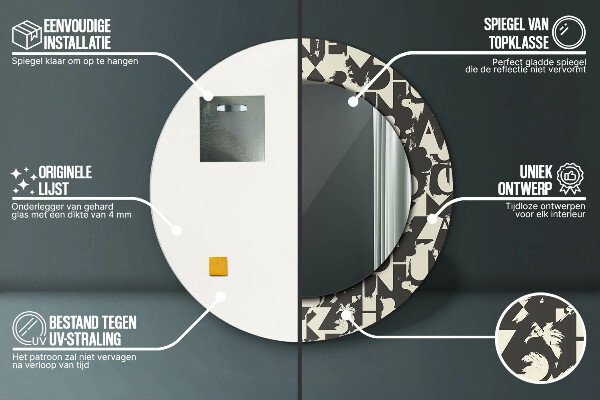 Espelho de parede circular decorativo Tipografia abstrata