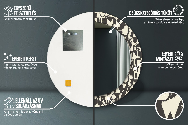 Espelho de parede circular decorativo Tipografia abstrata