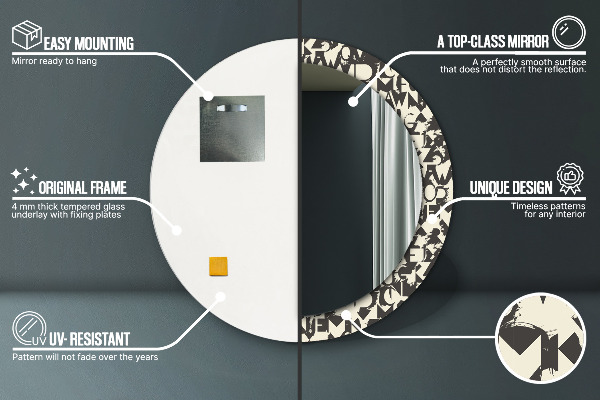 Espelho de parede circular decorativo Tipografia abstrata