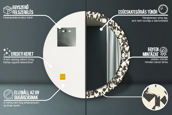 Espelho de parede circular decorativo Tipografia abstrata