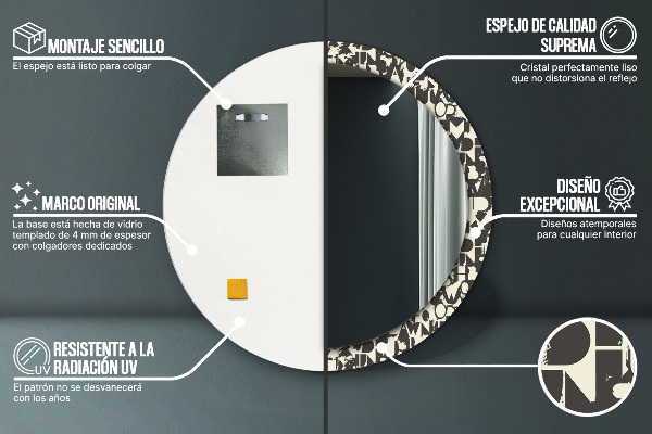 Espelho de parede circular decorativo Tipografia abstrata